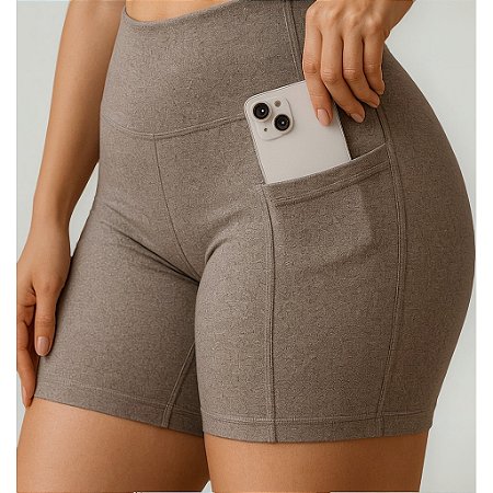 Bermuda Feminina Suplex Bolso Lateral Academia Cintura Alta - Cinza - P