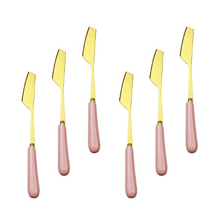 Jogo Facas Para Patê Rosa e Dourado Com 6 Peças We Make