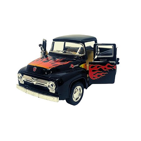Miniatura Colecionável Ford F-100 Pick-Up 1956 Preto Flame 1/38 Kinsmart