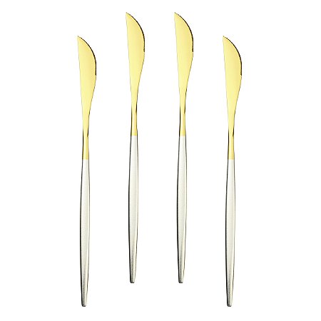 Jogo Facas Slim Prata e Dourado Com 4 Peças We Make