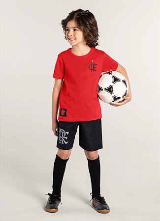 CONJUNTO DO FLAMENGO INFANTIL MASCULINO DE CAMISETA MEIA MALHA / BERMUDA MICROFI