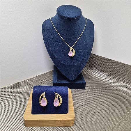 CONJUNTO GOTA ROSA BANHADO OURO 18K