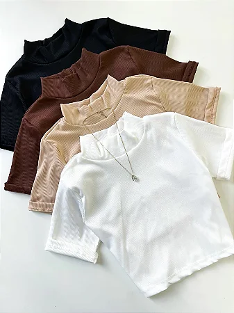 Cropped em Ribana Manga Curta com Gola Ref. 1593