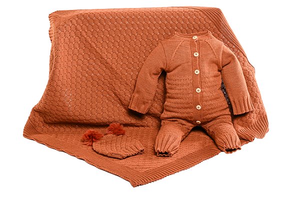 Kit 3Pçs Saída Maternidade Unissex Jumper Fofão Macacão com Manta e Touca Cor:Co