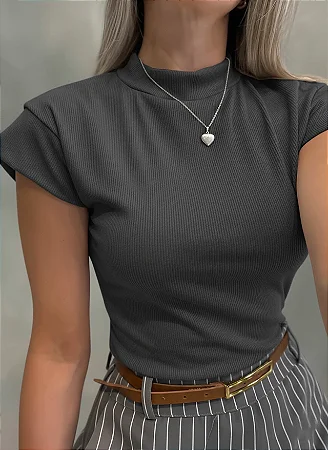 Blusa Feminina em Ribana Muscle Tee com Gola Ref.1736