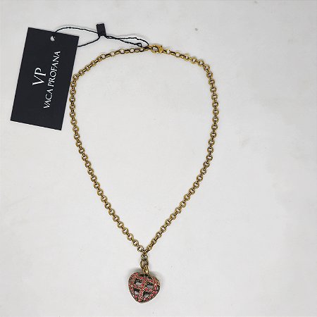 Colar Heart Pink Ouro Velho