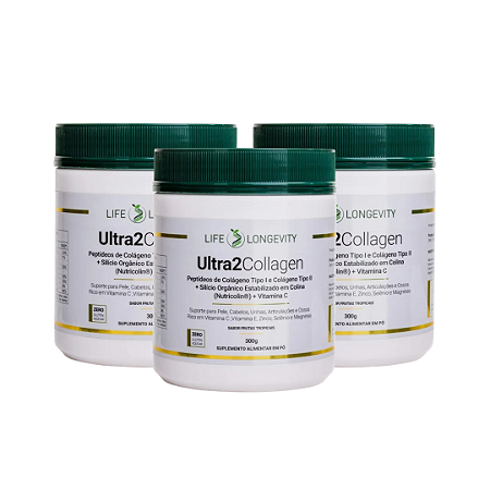 Ultra2Collagen 300g | Pele Linda, Articulações Saudáveis, Cabelos e Unhas Fortes | Life Longevity | Kit para 3 Meses