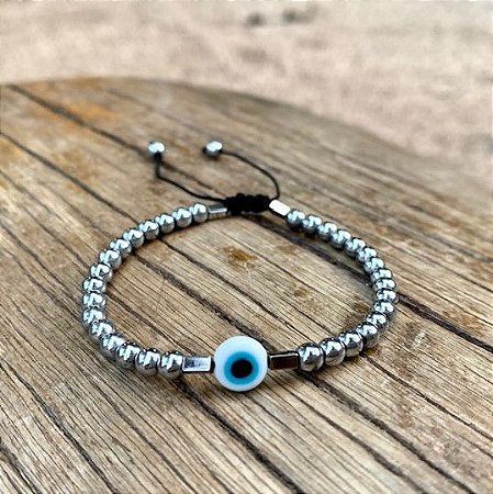 PULSEIRA OLHO GREGO HEMATITA PRATEADA
