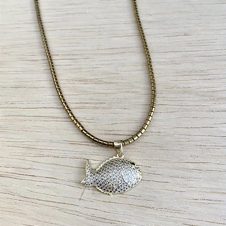COLAR PEIXE ZIRCÔNIA DOURADO