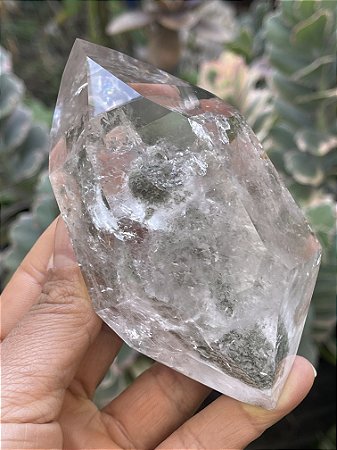 Ponta Biterminada de Cristal Transparente com Lodolita