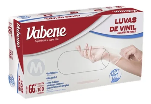 LUVA DE VINIL S/PO TAM GG 100UN VABENE