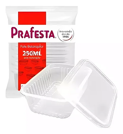 POTE RETANGULAR 250ML C/TAMPA 24UN  - LIVRE DE BPA -  PRAFESTA