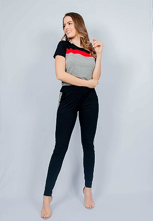 Conjunto Calça e Blusa Maria Paes Preto, Vermelho e Mescla - Maria Paes -  Moda Feminina