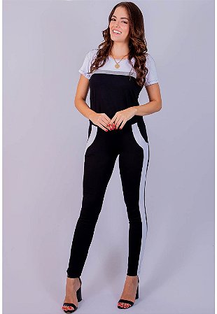 Conjunto Maria Paes Calça e Blusa Preto, Branco e Mescla