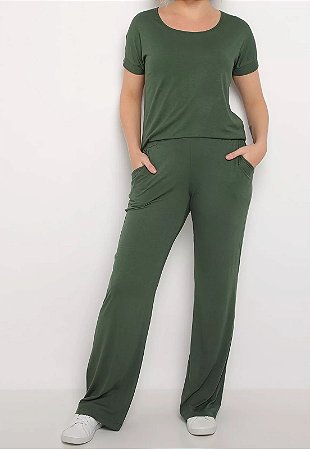 Conjunto Maria Paes Calça e Blusa  Verde Militar