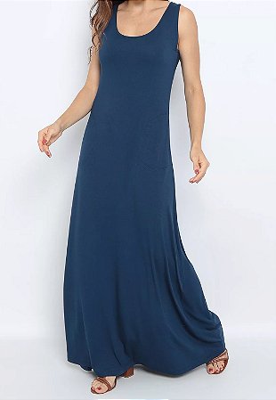 Vestido Maria Paes Longo de Bolso Marinho