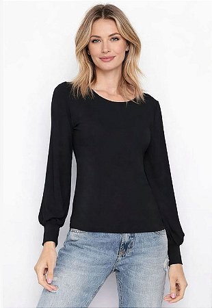 Blusa Maria Paes Manga Longa Preta