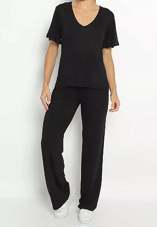 Conjunto Viscolycra Maria Paes Calça e Blusa  Preto