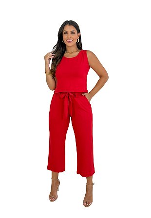Conjunto  Maria Paes Calça Pantacourt e Regata  Vermelho