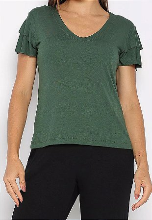 Blusa Maria Paes Dois Babados Verde Militar