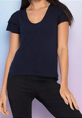 Blusa Maria Paes Dois Babados Azul Marinho