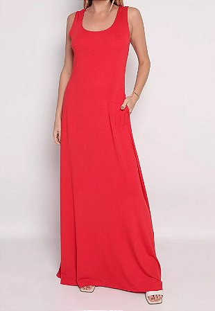 Vestido Maria Paes Longo de Bolso Vermelho