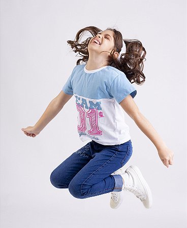 T-SHIRT MENINA AZUL BEBE/BRANCO TEAM 01