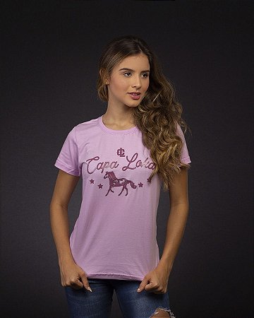 Camiseta baby look feminina lilás cavalo