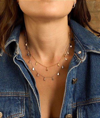 Colar de gotinhas em prata 925 com ouro 18K