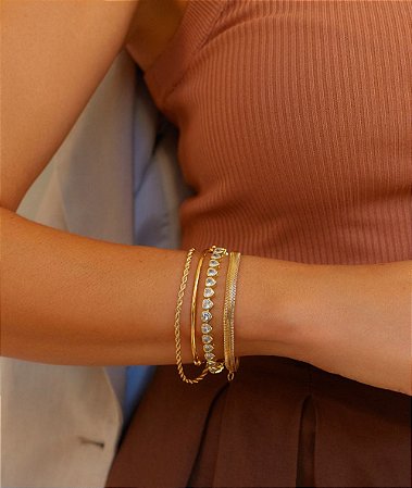 Pulseira riviera corações ouro 18K