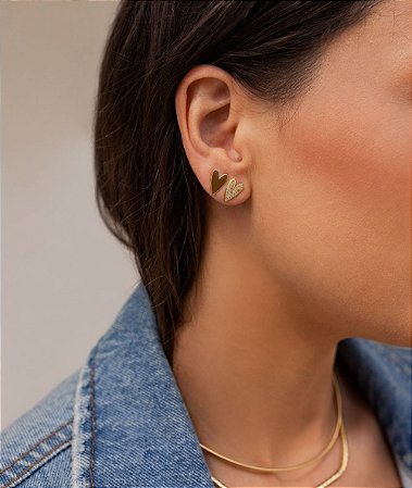 Brinco heart cravejado ouro 18K