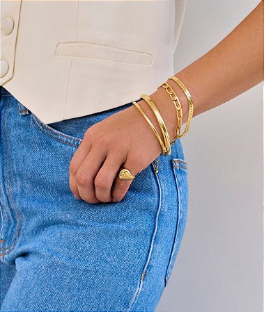 Bracelete meia cana ouro 18K - escolha a espessura