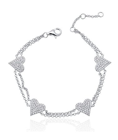 Pulseira Corações Cravejados em Prata e ródio