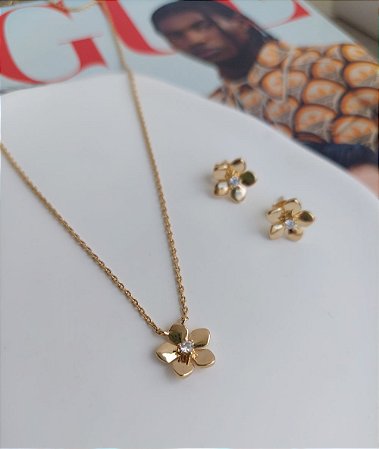 Colar Flower prata e ouro 18K