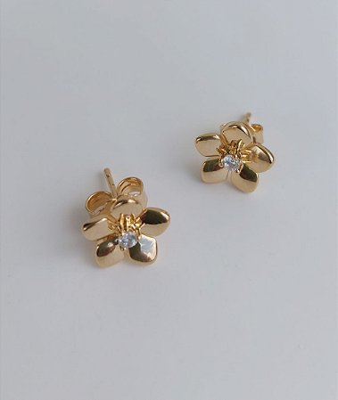Brinco Flower prata com ouro 18K