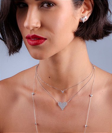 Colar coração moissanite em prata 925 com ródio
