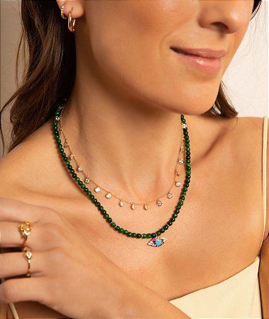 Colar zircônia dots cristal em prata com ouro 18K
