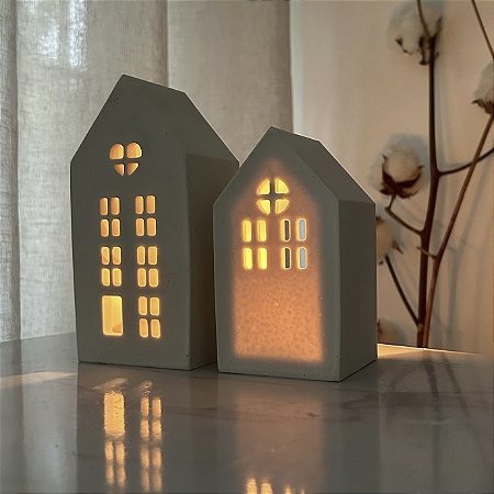 Porta-Vela Rechaud | Casa Iluminada Kit - Alta + Baixa | Resina Premium Ecológica