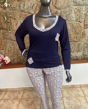 Pijama Plus Size de frio manga comprida liganete e suede branco Ana Claudia