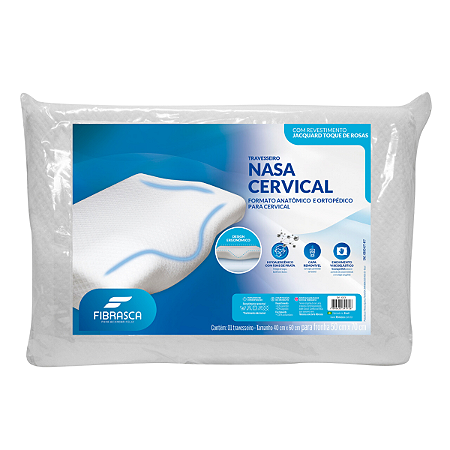 Travesseiro Nasa Cervical Anatômico e Ortopédico 54X39X11cm C/ Capa Removível - Fibrasca