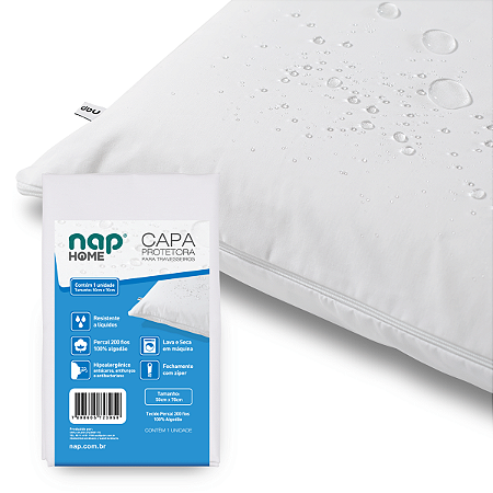 Capa Para Travesseiro Impermeável 200 Fios 100% Algodão Nap C/ Zíper