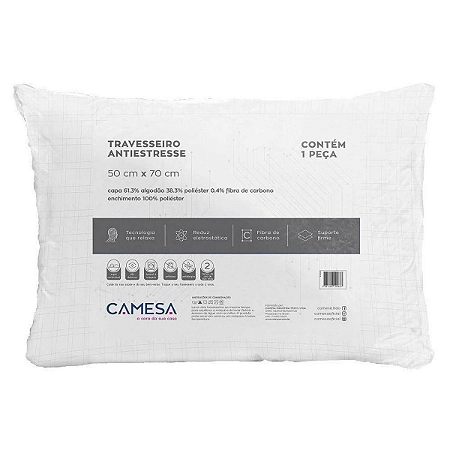 Travesseiro CAMESA ANTISTRESS Fios De Carbono Suporte Firme 50x70cm Antialérgico