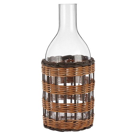 Garrafa em Vidro e Rattan Transparente e Marrom