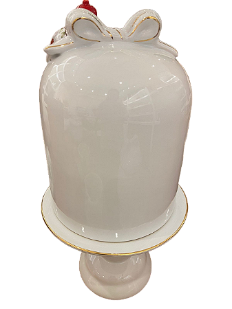 Porta Panetone c/ Laço Branco e Dourado