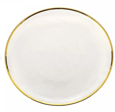Prato Raso Cristal c/ Borda Dourada 26cm