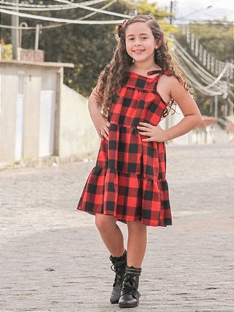 Vestido Infantil Xadrez em Oferta