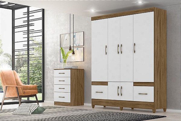 Guarda Roupa 6 Portas MS912 Naturale/Branco - Moval