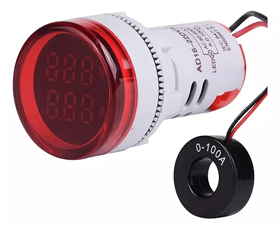 Voltímetro e Amperímetro Digital AC Redondo