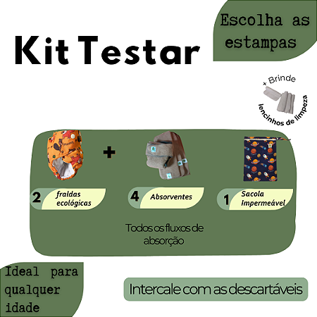 Kit Testar de Fraldas Ecológicas estampas masculinas