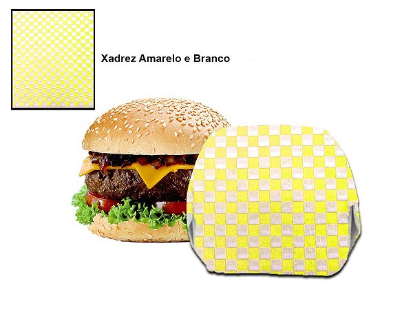 Papel Acoplado Para Lanche e Hamburguers 30x38 cm 500 Folhas (xadrez Amarelo e Branco)